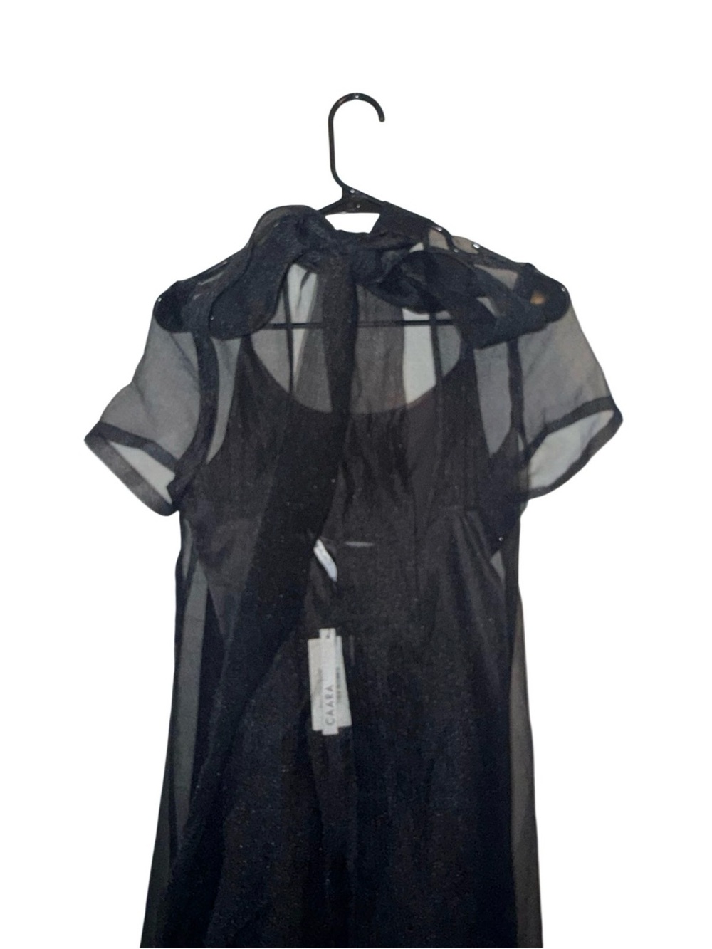 NEW Few Moda Caara Black Melody Sheer Organza Overlay Maxi Dress Back Bow - Picture 6 of 13